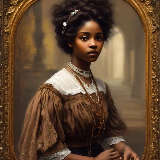 Prompt: 

Portrait of {Edwardian black woman } with brown hair and with cute face, wearing beautiful dress and a hat, {background} palace ballroom, oil painting,
perfect composition, hyperrealistic, super detailed, 8k, high quality, sharp focus, studio photo, intricate details, highly detailed, by John William Waterhouse 