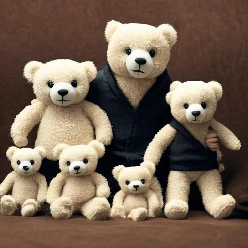 Prompt: Armed killer teddy and his family