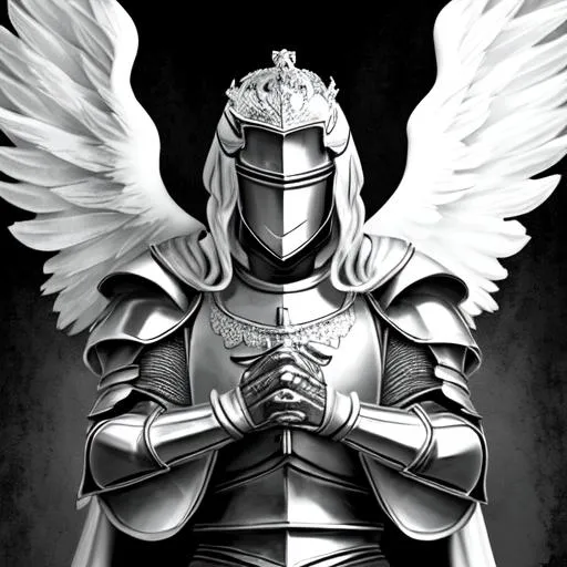 Prompt: black and white knight with angel wings
