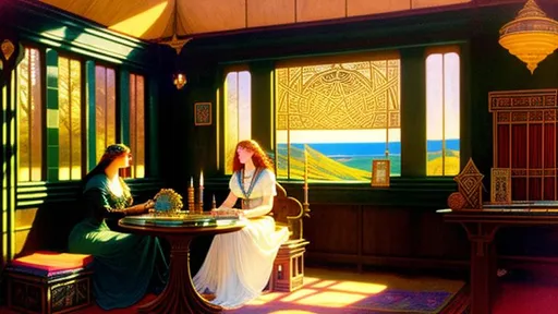 Prompt: [two point perspective][full length portrait; interior]
seated across the rune-covered table of her shadowy arts-and-crafts-styled sleeper-car school bus conversion is Morgan, corpulent Oracle of Limbo, explaining your fortune in the arcane spread of antique Tarot cards laid out before you.
Alphonse Mucha, Maxfield Parrish, Edward Hopper, J C Leyendecker, N C Wyeth.