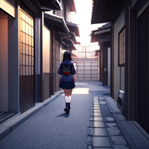 Prompt: Cute freshman Japanese female in school uniform with katana in a dark alley, cinematic, 3d render, unreal engine, 32k, --ar 9:16 --niji 5 --style expressive --s 180
