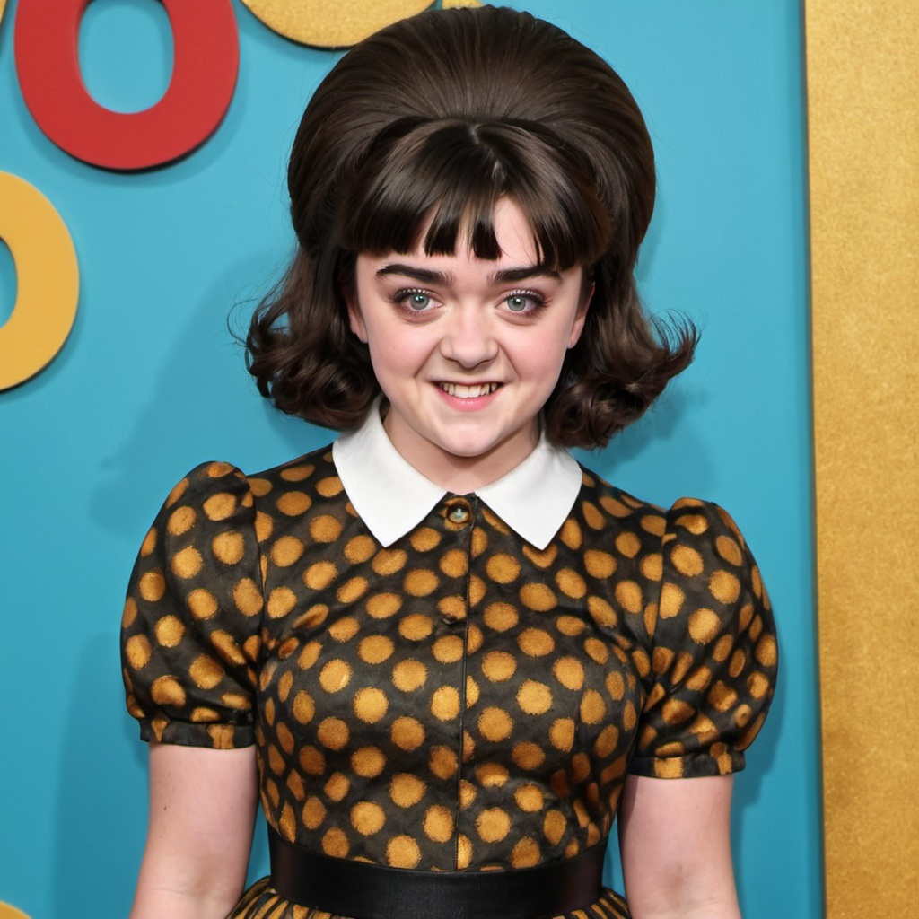 maisie williams dressed as Tracy Turnblad with a big...