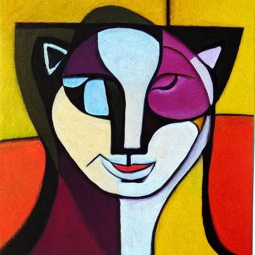 Prompt: Women tree cubist cat