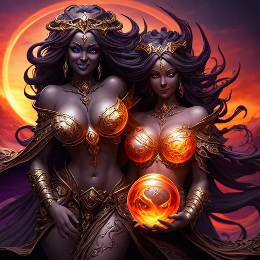 Prompt: Beautiful, Epic, Amazing, dark swirl, 3D, HD, (Beautiful {Goddess}Female as Sorceress and happy face), freeform chaos ultra HD, digital painting,  Sunset background, uber detailed, 64k, high quality, sharp focus, studio photo, intricate details, highly detailed --s98500