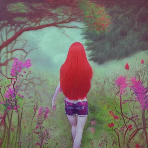 Prompt: Red Head, Witch, Garden, Pastel, Painting, Sad, Album Cover