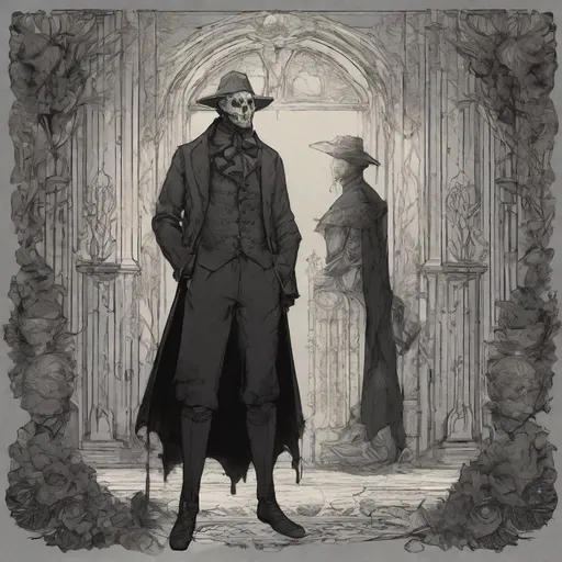 Prompt: pre victorian age fantasy style suit, slender, male {{{{{{{Gelatinous Body}}}}}}}, Full Body Vantablack Skin, Vantablack Slime Body, {{no facial features}}, {no face},{{{no eyes}}},fantasy setting, sketch, drawing, unhinged, creepy, with living shadow 
