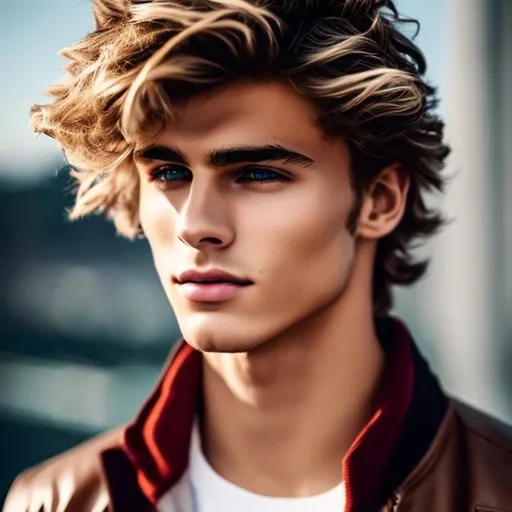 Prompt: Handsome young man, (20 year old man) (beard) (messy hair)+ ((hair covering eye)) ((full body)) ((muscular))++ wavy hair, lightblondehair boy, hair, sharp gaze, hazel eyes , model,  20 years old, hot, pretty, cute , cinematic lighting, blue sky, bright colors, blue, green, yellow, white,  luminous, hyperdetailed, great composition, professional, artstation award, (white background)++ 