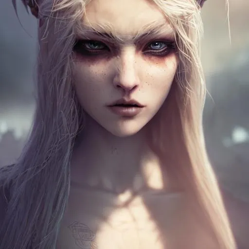 Prompt: Guardian character from Black Desert style, female, muscular, blonde hair, yellow eyes, intricately detailed, dramatic lighting, soft shading, beautiful highly detailed face,concept dark fantasy, gothic, illustration, character design high octane, octane render, art by luis royo, DSLR super resolution, dramatic lighting