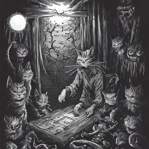 Prompt: 1990s Scary stories to tell in the dark style cat