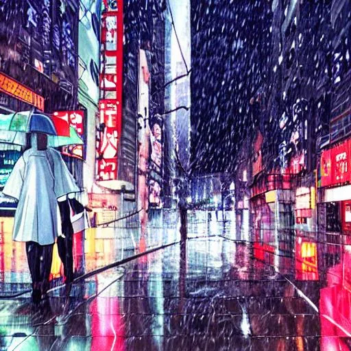 Prompt: evangelion. 8k. hyper realism. tokyo city. raining. 