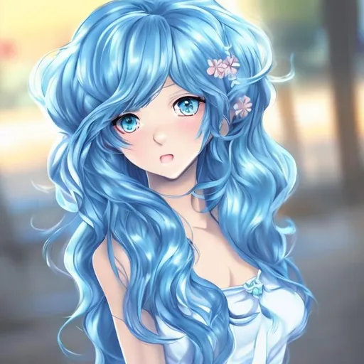 Prompt: cute anime girl with long wavy blue hair