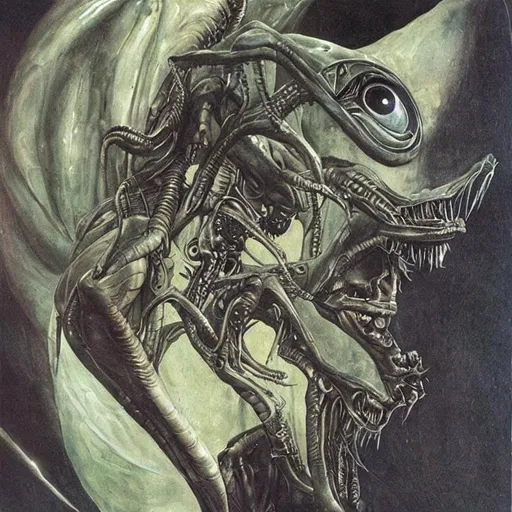 Prompt: alien, painting, realistic, 80s, creepy