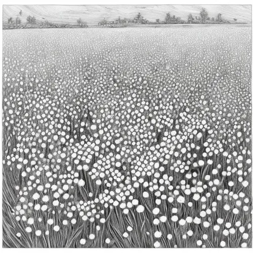 Prompt: a hyper detailed black and white sketch of a field of  baby's breath flower