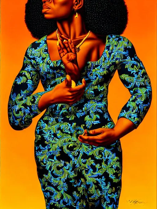 Prompt: woman by kehinde wiley
