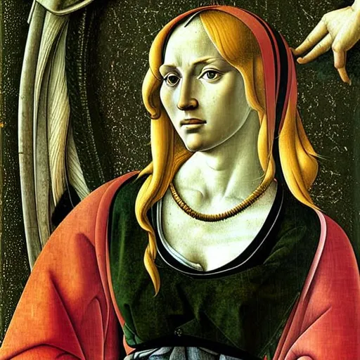 Prompt: barbara, saint of miners, elegant portrait by sandro botticelli, detailed, symmetrical, intricate