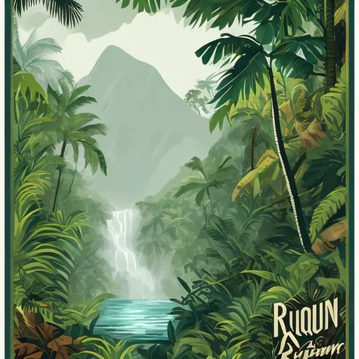 Prompt: rum poster featuring rainforest
