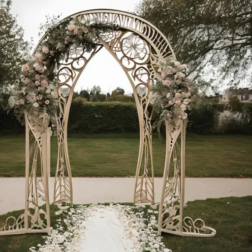 Prompt: a brilliantly detailed art nouveau style wedding arch 