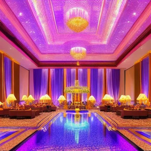 Prompt: Breathtakingly detailed Image pf a hotel party. Colorful & striking image. Aesthetically Brilliant. Everything is perfectly to scale. Award winning.