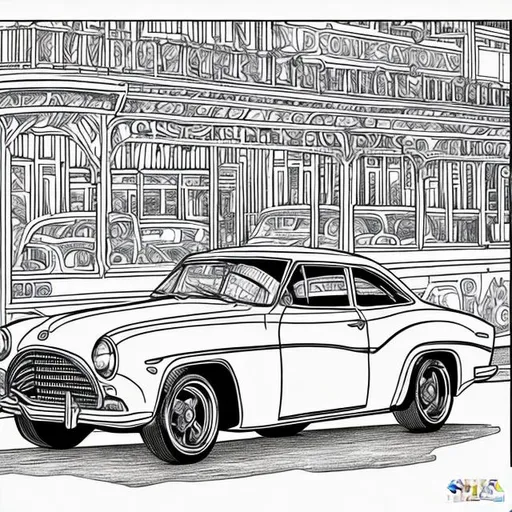 Prompt: coloring page, car. vintage, view, for adults.