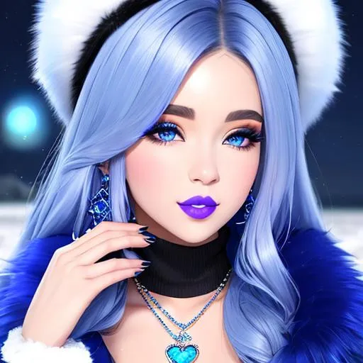 Pokimane Blue Lipstick Snowy Beach Blue Heart Nec Openart