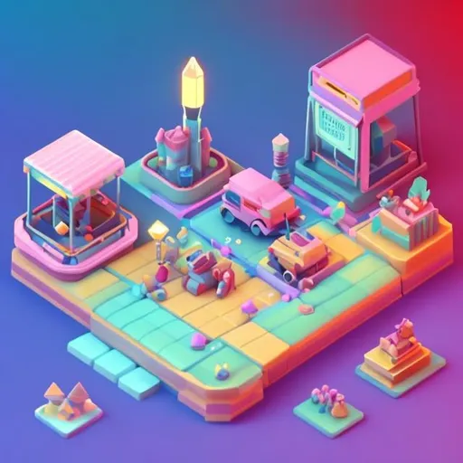 Prompt: Tiny cute isometric parade, soft smooth lighting, with soft colors, 100mm lens, 3d blender render, trending on polycount, modular constructivism, blue background, physically based rendering, centered.