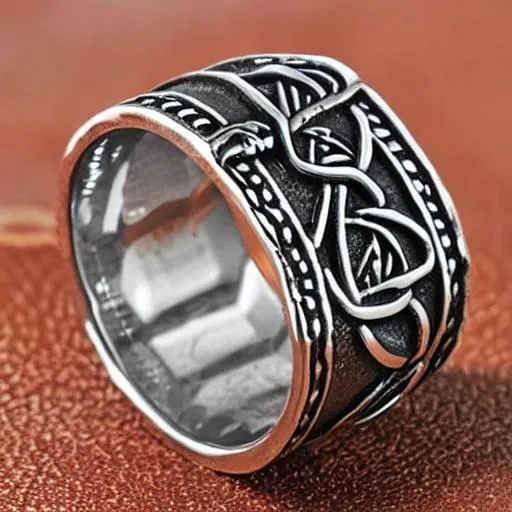 Prompt: a ring for men with dragon,trident and viking theme design