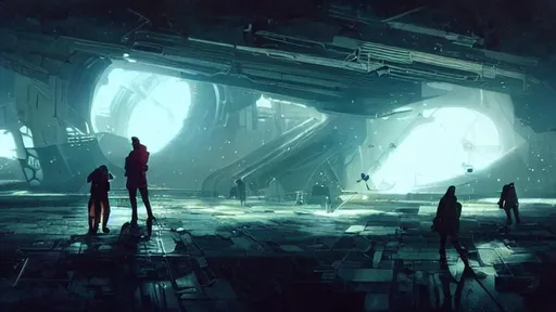 Prompt: two men facing each other. sci-fi industrial lot. Lots of shadows. hidden face. golden tone. galaxy. cinematic scene. accidental renaissance. sergey kolesov. ruan jia. Sci-Fi, fantasy, hyper detailed.