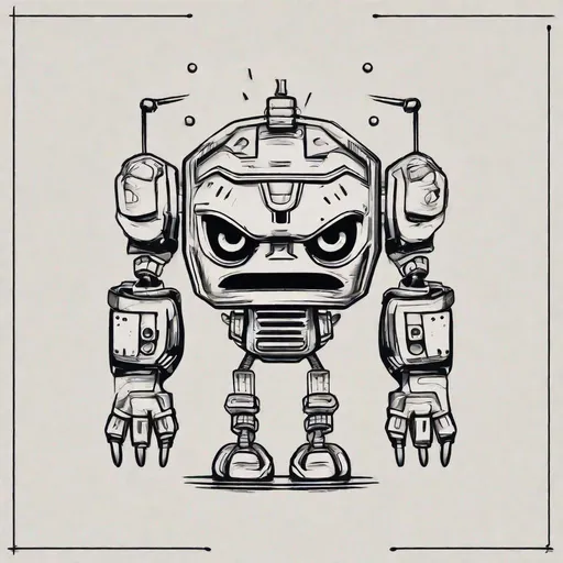 Prompt: black line vector tattoo flash minimalist angry robot