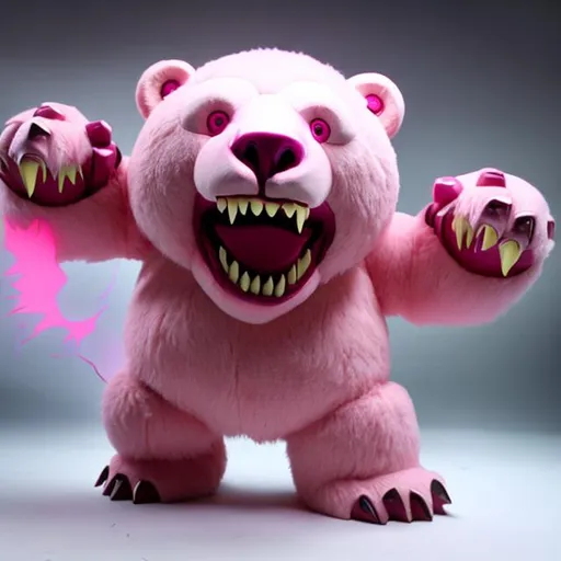 Pink Bear, Wild, Foaming at Mouth, Roar, Demon Rage... | OpenArt