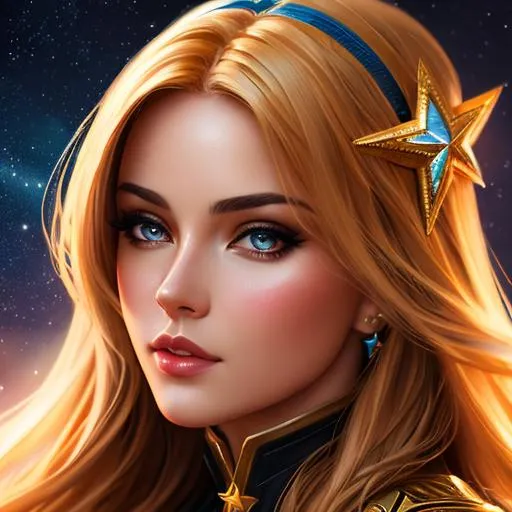 Prompt: Star woman oil painting, UHD, 8k, Very detailed, beaitiful girl, cinematic, realistic, photoreal, trending on artstation, sharp focus, studio photo, intricate details