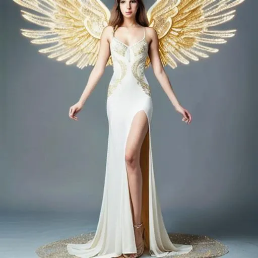 Prompt: Seraphiel's design exudes elegance and ethereal beauty. It has a humanoid form with a tall and slender physique, adorned with iridescent, feathered wings that span gracefully from its back. The wings possess a captivating luminescence, emitting a soft, golden glow. Seraphiel's complexion radiates a gentle, radiant light, giving it an otherworldly appearance.

The creature's eyes shimmer with compassion and wisdom, reflecting the depth of its celestial knowledge. Its hair flows like strands of light, cascading down its back in ethereal waves. Seraphiel's attire consists of flowing robes made of delicate, shimmering fabrics, adorned with intricate celestial symbols and patterns.

Seraphiel moves with an almost weightless grace, gliding effortlessly through the air. When it speaks, its voice resonates with a melodic and soothing tone, reminiscent of celestial hymns. The creature emits a soft, comforting aura, creating an atmosphere of serenity and divine presence.

Seraphiel's behavior is characterized by its selflessness and dedication to serving others. It is driven by a profound desire to uplift and guide individuals towards spiritual enlightenment and personal growth. Its mere presence instills a sense of awe and reverence, inspiring individuals to strive for goodness, kindness, and inner peace. Seraphiel's mission is to spread love, compassion, and spiritual enlightenment, acting as a beacon of light in the lives of those it encounters.