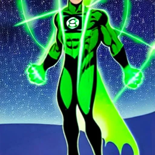 Prompt: Green Lantern Inspired, Green-Flare-Cape floating in deep outer-space 