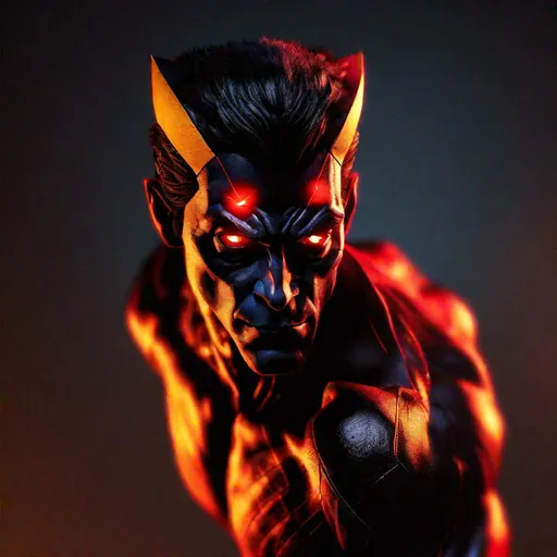 Prompt: Nightcrawler of the X-Men in his black and red outfit from the comics, yellow background, warm spotlights, from different angles, studio lighting, action shot, 4k render, cover art. 