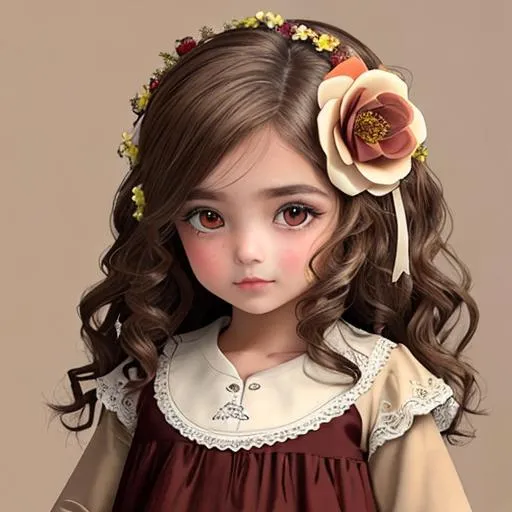 Prompt: flower girl in colors of brown, beige and maroon