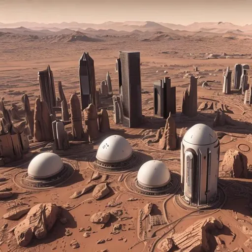 Prompt: ultrarealistic city based in 2100 on mars