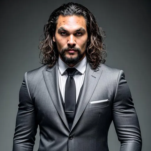 Prompt: Waist high Portrait of a beautiful and handsome Jason Momoa in suit with tie,  perfect detailed face, detailed symmetric hazel eyes with circular iris, realistic, stunning realistic photograph, 3d render, octane render, intricately detailed, cinematic, trending on art station, Isometric, Centered hiper eallistic cover photo, awesome full color, hand drawn, dark, gritty, klimt, erte 64k, high definition, cinematic, neoprene, portrait featured on unsplash, stylized digital art, smooth, ultra high definition, 8k, unreal engine 5, ultra sharp focus, intricate artwork masterpiece, ominous, epic, trending on artstation, highly detailed, vibrant