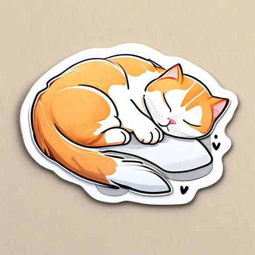 Prompt: sticker page of a ginger cat sleeping, thick white outline