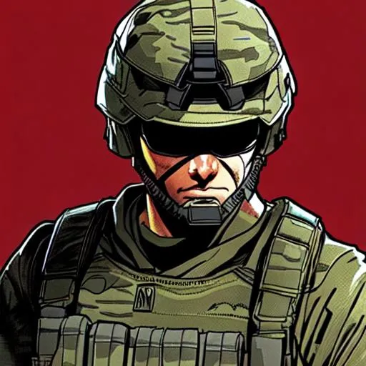 Prompt: comic book art, perfect, smooth call of duty soldier (simple color background)