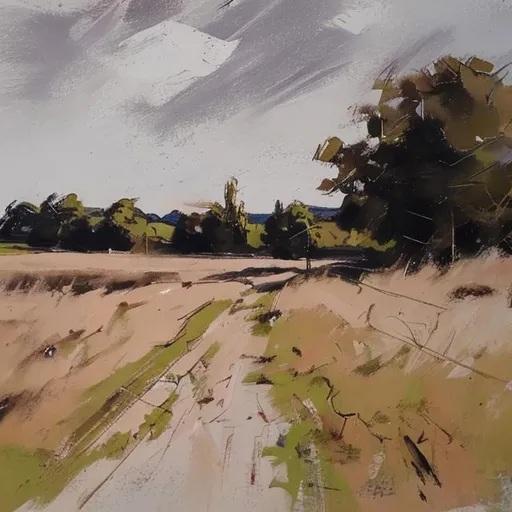 Prompt: abandoned sideroad countryside  sketch john larriva style