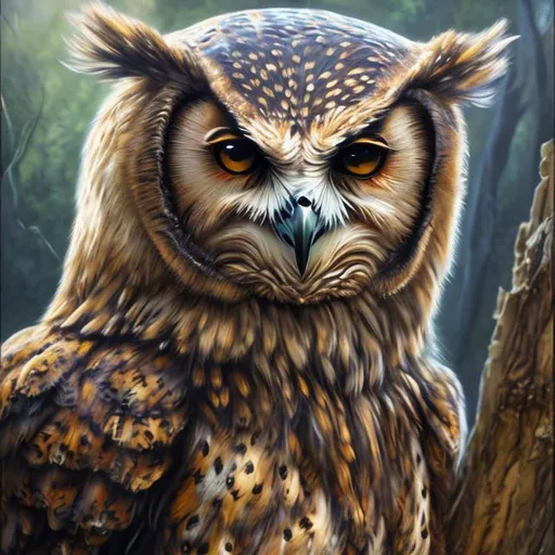 Prompt: (realistic photo, professional photo, oil panting) an owl bear from Dungeons and dragons