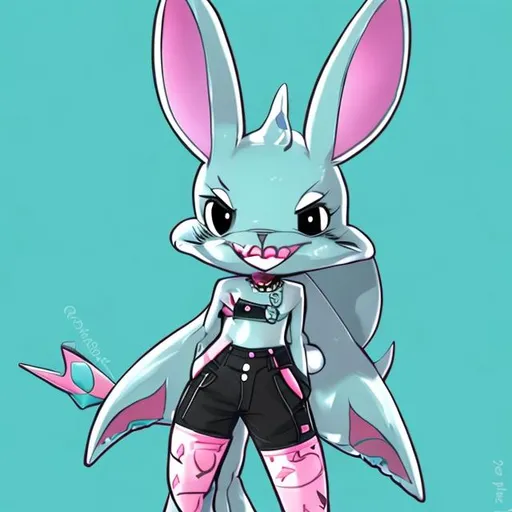 Prompt: Anthro bunny with shark tail and a Piercing