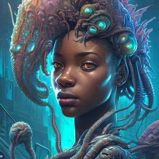 Prompt: "african hydropunk princess, science fiction, highly detailed, digital painting, beautiful eyes, symmetry, concept art, sharp focus, illustration, global illumination, radiant light, synthwave colors, detailed and intricate environment, art by artgerm and greg rutkowski and magali villeneuve and ilya kuvshinov!"