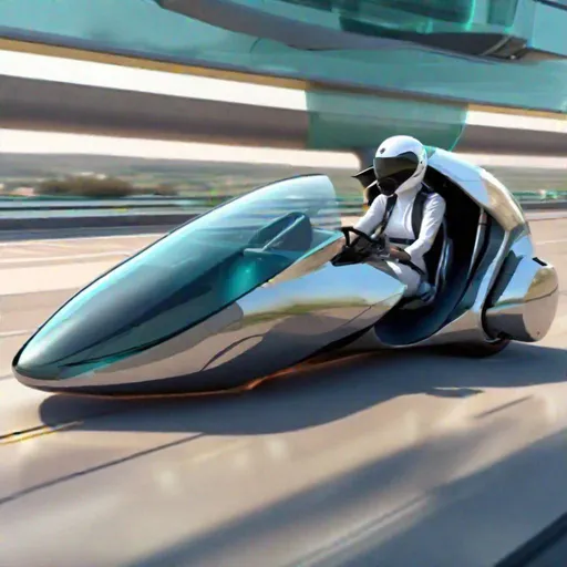 Prompt: a futuristic 2 seater jet like glass cockpit on 2 wheels like a bike