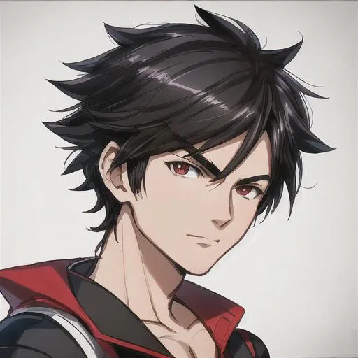 Pokémon trainer, anime boy, black hair, red eyes, fa