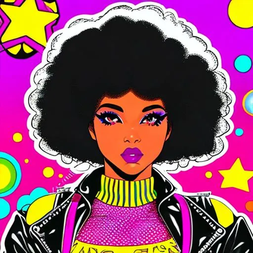 Retro punk rock black girl natural hair 70's vibe tr...