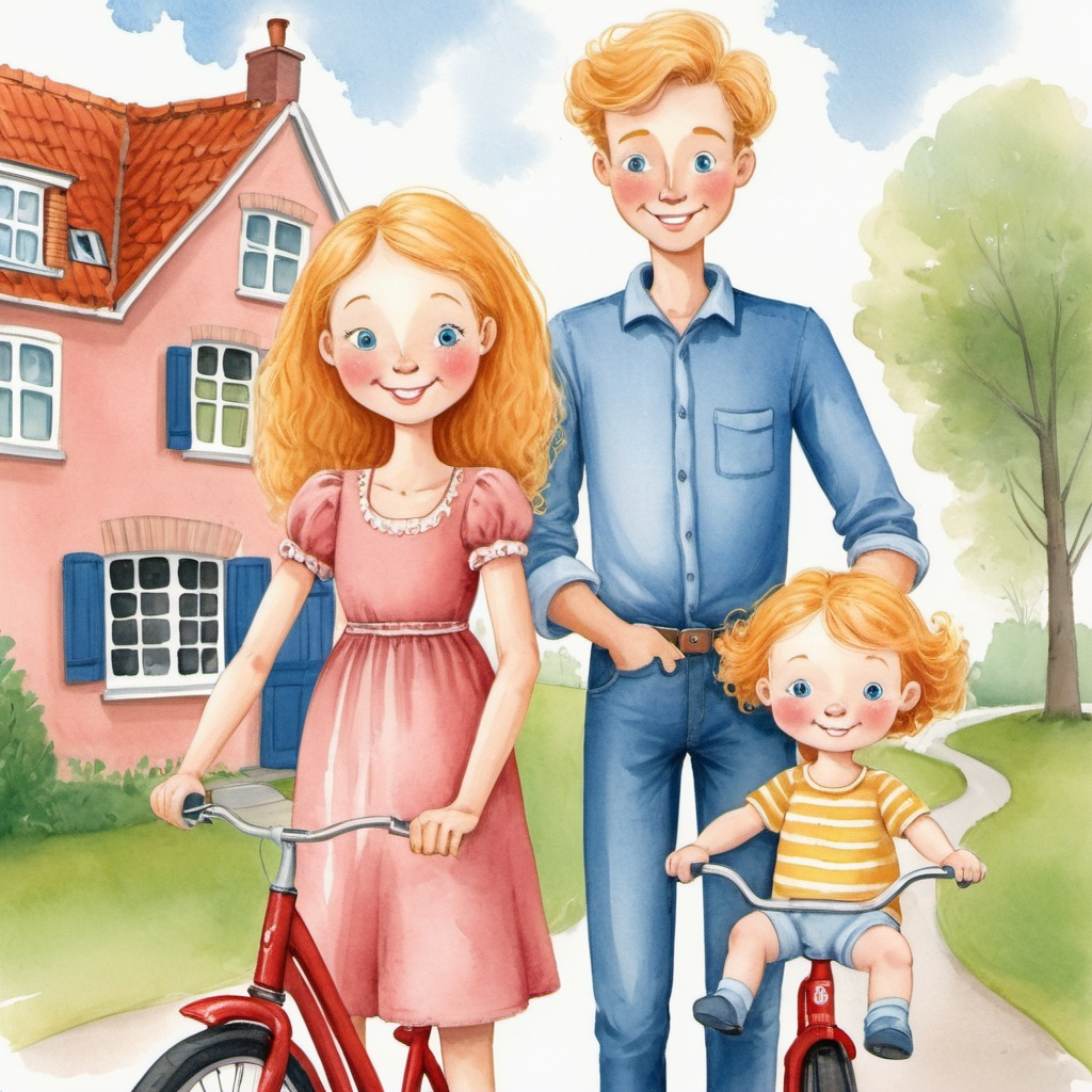 a dutch family a young man tall and skinny who loves a bike and with blond hair and blue eyes and h