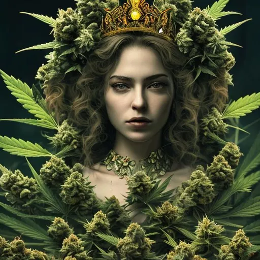 Prompt: queen of the marijuana festival hyper realistic extremely detailed dark cinematic UHD