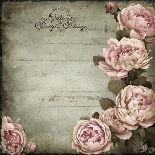Prompt: vintage dark distressed background and pale delicate roses and peonies in vintage cottage style
