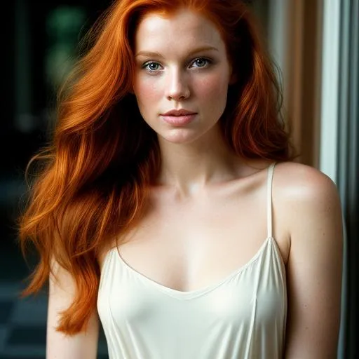 Prompt: natural redhead woman, 50mm, cinematic, kodak portra 400, photograph by Martin Schoeller, Natural Light,