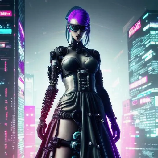 Prompt: cyberpunk woman in dress